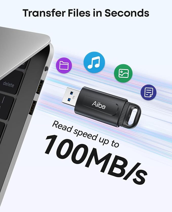 Aiibe 128GB Flash Drive USB 3.0 Thumb Drive up to 100MB/s USB Drive Retractable Memory Stick with LED Indicator Portable Keychain Jump Drive for Windows Mac PC Laptop Car, Black