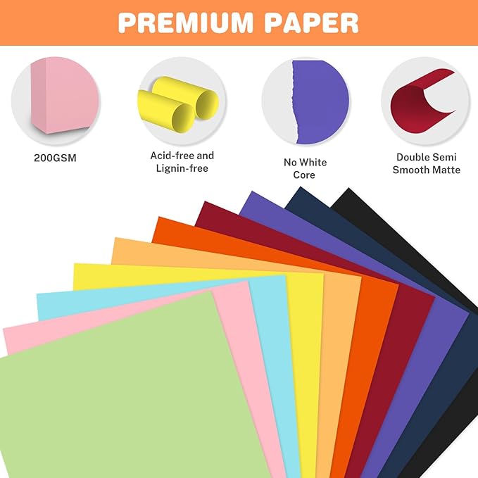 Cardstock 8.5 X 11, 40 Sheets 10 Colors Card Stock, 75lb/ 200gsm Copy Paper, Cardstock Printer Paper For Art, Drawing, Invitations, DIY Cards, Watercolor, Craft, Construction, School & Office Supplie