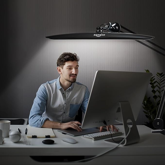 LED Desk Lamp with Clamp,Dimming Task Lamp for Reading Desktop Office Workbench Table Architect Sewing Study Home Craft,Bright 117PCS LEDs,2200 Lumens 20 Inch Metal Swivel Arm Work Lamp(Black)