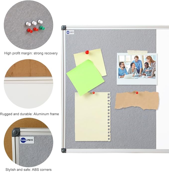 New PUTE White Board and Cork Board Combo - 36 x 24 Inches Large Dry Erase Whiteboard and Bulletin Board, Magnetic Wall Pin Display Board for Home, Classroom & Office, 24"x36" Grey