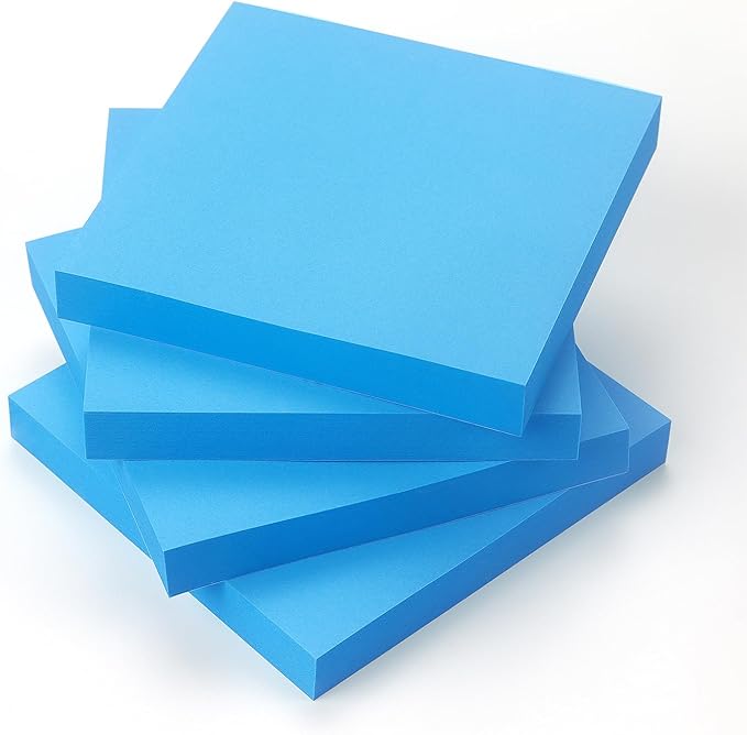 Sticky Notes 3x3 Pop Up Self-Stick Notes Pads with Bright Colors, Easy to Post for Office, School, Home, 4 Pads/Pack, 90 Sheets/Pad (Blue)