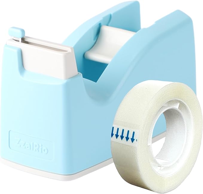 Cute Safety Tape Dispenser (Blue) 1" Core - Easy, One-Hand Use Tape Roller with Hidden Blade and Non-Skid Pad - Cute School and Office Supplies - Refillable - Tape Included