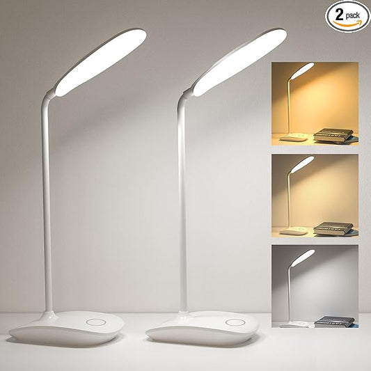 DEEPLITE Battery Operated Desk Lamp, LED Desk Light 3 Lighting Stepless Dimming, Table Lamp 5W Touch Control Eye Caring, Flexible Gooseneck, Portable Reading Light for Dorm Study Bedroom (Set of 2)