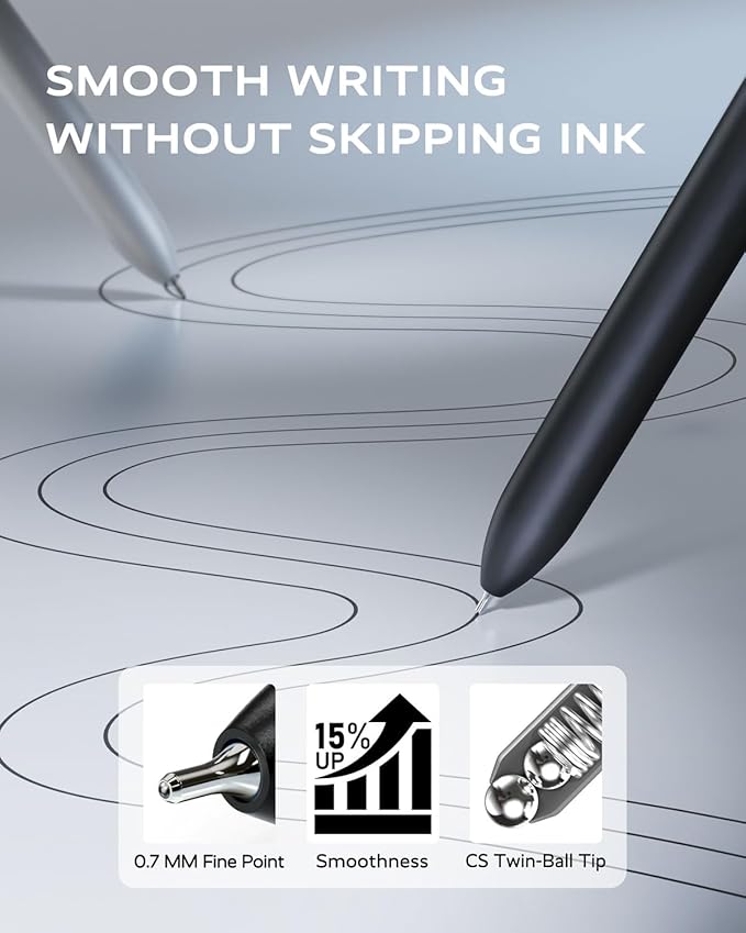 Black Gel Pens, 6Pcs Fine Point Smooth Writing Pens with 3 Extra Refills, Quick Dry Black Ink Pens for Journaling, Office, Note Taking, School Supplies, Nurse Aesthetic(Black Gray White)