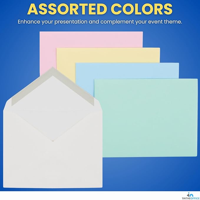 1InTheOffice A2 Envelopes, Colored Envelopes, Invitation Envelope Quarter Fold, 4 3/8" x 5 3/4", 50/Box