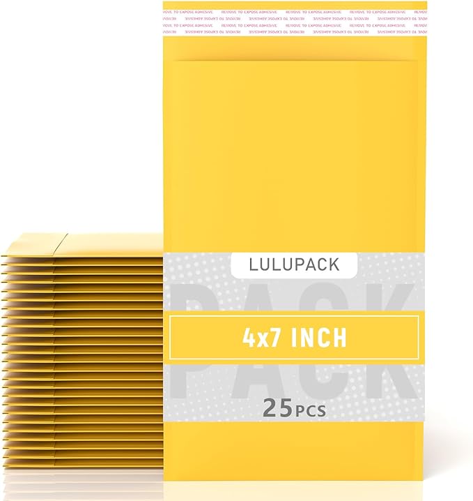 4x7 Inch Yellow Kraft Paper Bubble Mailers - Durable Bubble Cushioned Envelopes with Peel-and-Seal Adhesive, Lightweight Privacy Protection for Documents, Jewelry & Fragile Items (25 Pack)