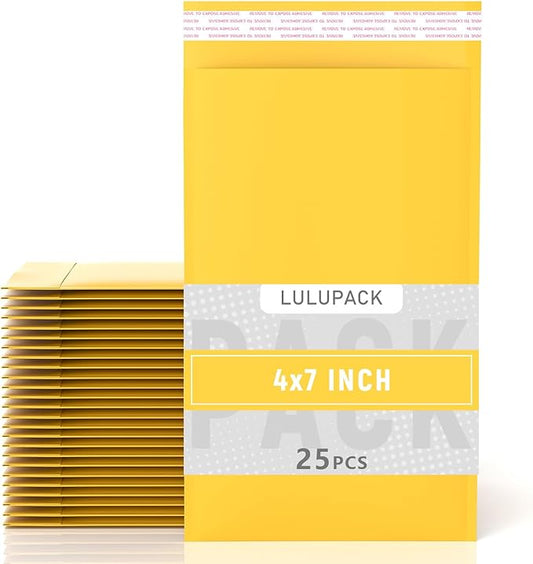 4x7 Inch Yellow Kraft Paper Bubble Mailers - Durable Bubble Cushioned Envelopes with Peel-and-Seal Adhesive, Lightweight Privacy Protection for Documents, Jewelry & Fragile Items (25 Pack)