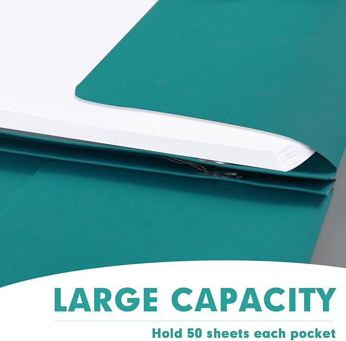 Two Pocket Folders, RAZCC 75 Pack Two Pocket Folders with Prongs, 3 Prong Folders Fit Letter Size Paper, Pocket File Folders for School Office Home Business, Turquoise