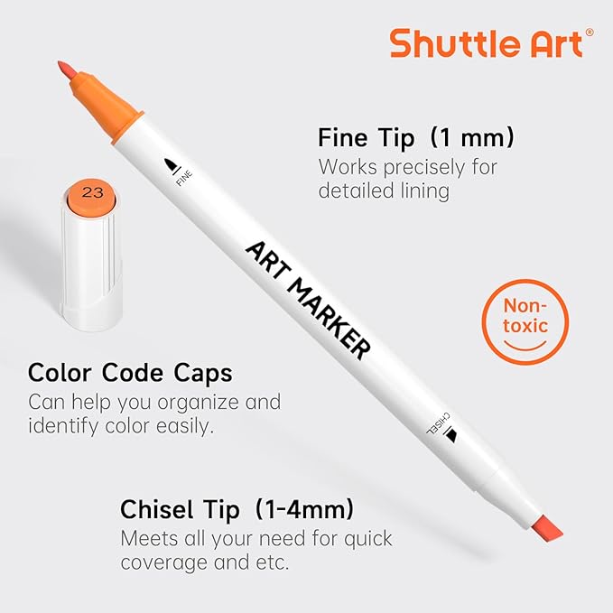 Shuttle Art 101 Colors Alcohol Markers, 100 Colors Dual Tip Art Marker Set Plus 1 Colorless Blender with Marker Case Perfect for Illustration Students Adult Coloring Sketching