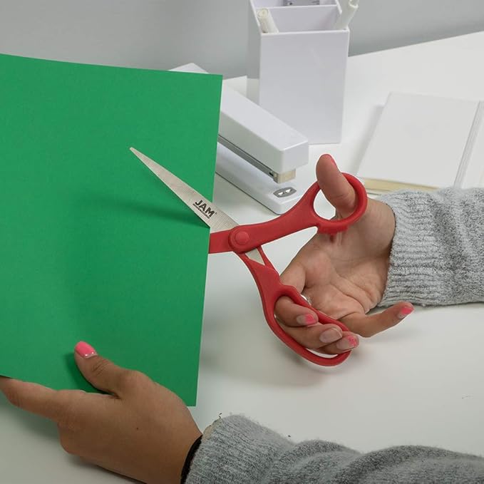 JAM PAPER Multi-Purpose Precision Scissors - 8 Inch - Red - Ergonomic Handle & Stainless Steel Blades - Sold Individually