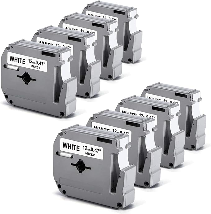 8 Pack Labelife M-K231 Compatible Label Tape Replacement for Brother P Touch M Tape M231 MK231 M-231 M-K231S 12mm 0.47 Inch, for Brother PTouch PT-M95 PT-85 PT-75 PT-65 Label Makers, Black on White