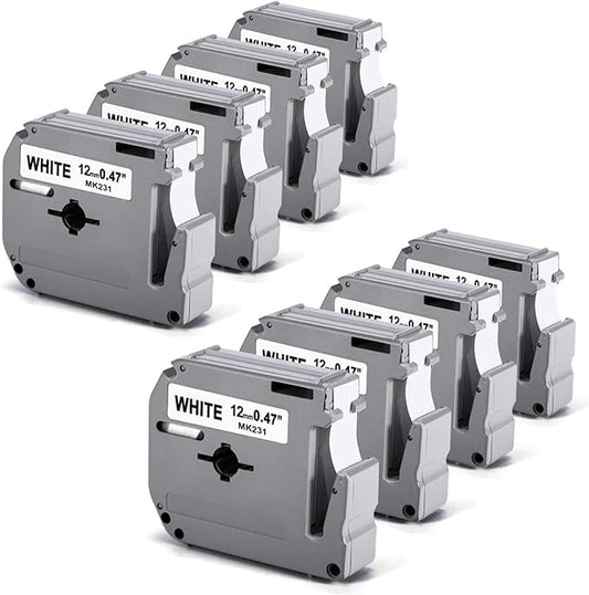 8 Pack Labelife M-K231 Compatible Label Tape Replacement for Brother P Touch M Tape M231 MK231 M-231 M-K231S 12mm 0.47 Inch, for Brother PTouch PT-M95 PT-85 PT-75 PT-65 Label Makers, Black on White