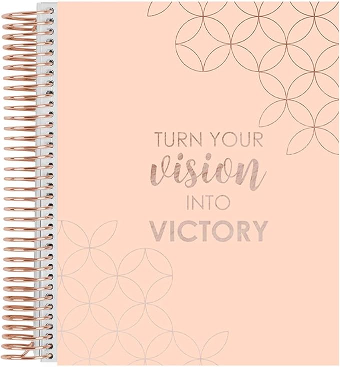 Erin Condren 7" x 9" Prompted Vision Journal - Cherry Blossom Changeable Cover w/Rose Gold Coil. Vision Spreads, Lined, Dot grid, Sketchbook pages w/ 160 pg/80 Sheets of 80# Mohawk Paper