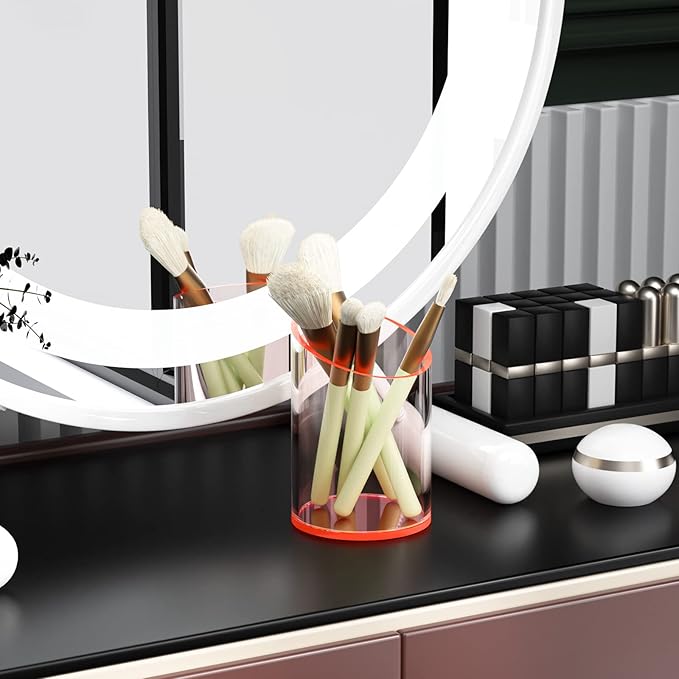 Pen Holder for Desk Organizer, Acrylic Makeup Brush Organizer Sanitizer Holder Pen and Pencil Holder for Office, Home, School, Neon Pink