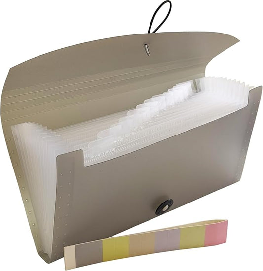 Small Accordion File Organizer - 13 Pocket Expanding Folder for Receipts, Bills, and Envelopes - Money Saving Binder (Black)