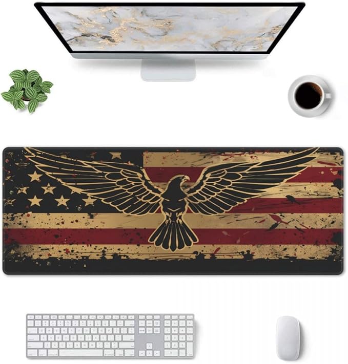 Desk Pad,Office Desk Mat 31.5"×11.8" Large Gaming Mouse Pad,Durable Extended Computer Mouse Pad,Waterproof Thick Big Mouse Pads with Non-Slip Rubber Base Office Home American Flag Eagle