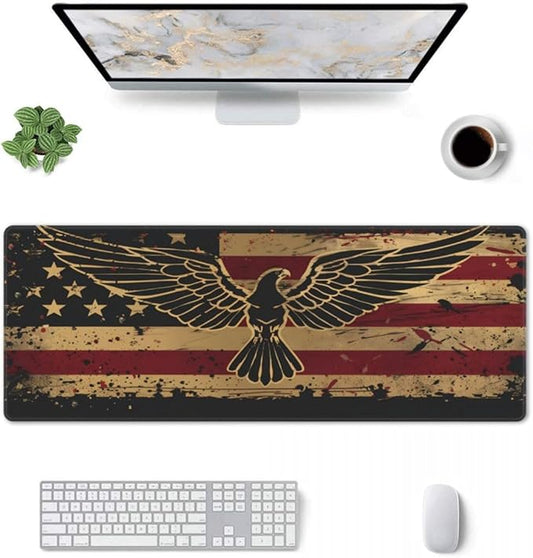 Desk Pad,Office Desk Mat 31.5"×11.8" Large Gaming Mouse Pad,Durable Extended Computer Mouse Pad,Waterproof Thick Big Mouse Pads with Non-Slip Rubber Base Office Home American Flag Eagle
