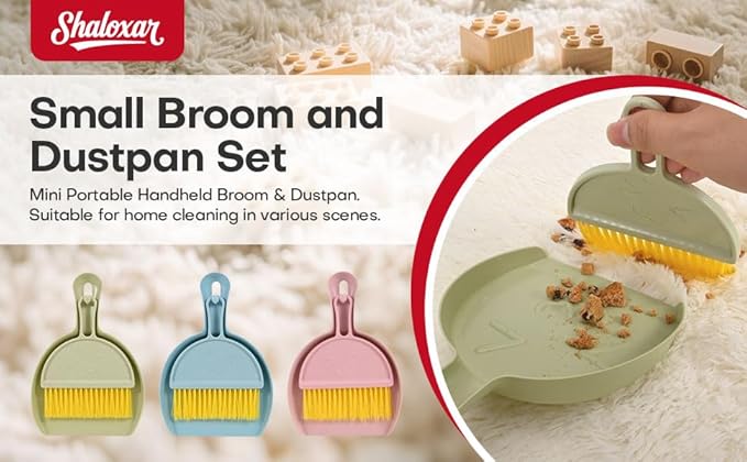 Shaloxar Small Broom and Dustpan Set,mini Broom and Dustpan Set,Kids Broom Set,for Home, Sofas, Kitchen countertops, Storage Shelves, bathrooms, and pet Areas Cleaning(Pink)