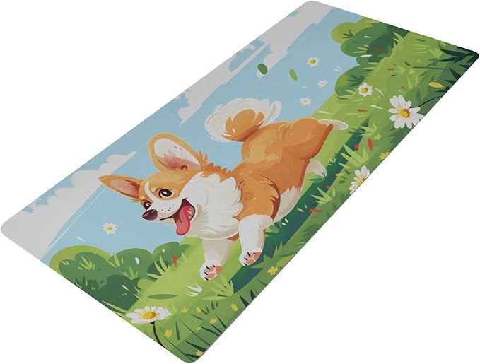 Mouse Pad Desk Mat Leather Desk Pad Large Gaming Desk Cover Protector Mat for Keyboard Computer Laptop Office Waterproof 35.4 x 16.5 Inch Cute Corgi Dog Floral