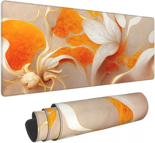 Desk Pad,Office Desk Mat 31.5"×11.8" Large Gaming Mouse Pad,Extended Computer Mouse Pad,Waterproof Thick Big Mouse Pads with Non-Slip Rubber Base Office Home White Golden Marble Flower