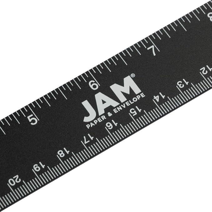JAM PAPER Strong Aluminum Ruler - 12 Inch - Metal Ruler with Non-Skid Cork Backing - Black Metallic - Sold Individually