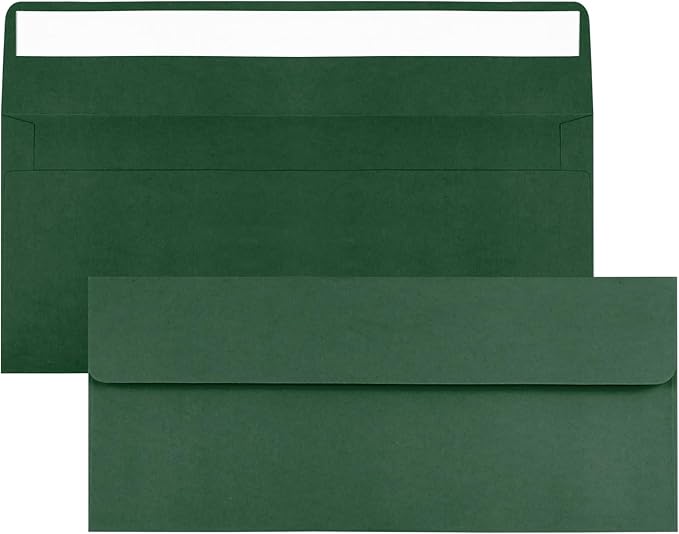 100 Pack Dark Green #10 Business Envelopes, Standard Envelopes Self Seal, 4 1/8 x 9 1/2 Inch Letter Size Business Mailing Envelopes for Checks Invoices Statements Baby Shower Christmas Birthday