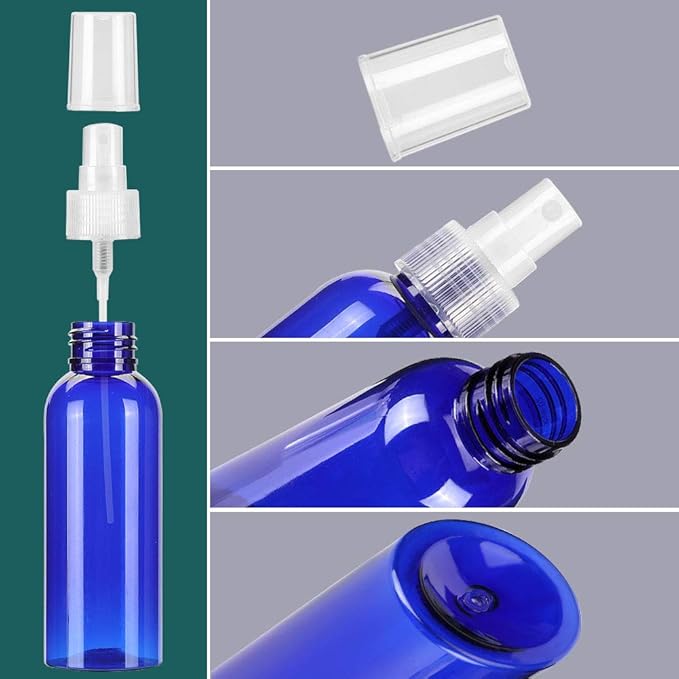 Fine Mist Spray Bottle 5Pcs 3.4oz/100ml Blue Travel Bottles With 5 Contain Caps Leak Proof for Makeup Cosmetic Containers (BLUE)