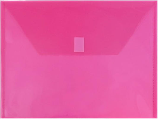 JAM PAPER Plastic Envelopes with Hook & Loop Closure - Letter Booklet - 9 3/4 x 13 - Fuchsia Pink - 12/Pack