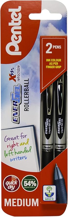 Pentel XBL77/2-A EnerGel Xm Retractable Gel Pen - Black (Pack of 2)