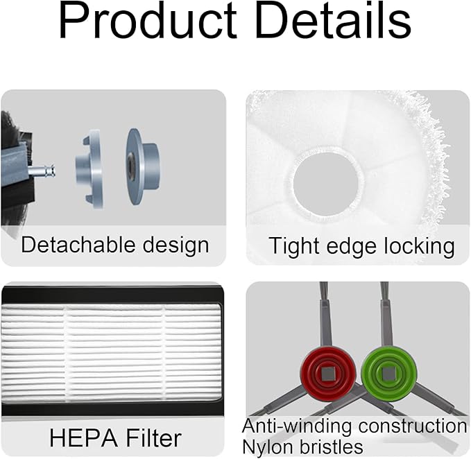 Kits Accessories Replacement Compatible for ECOVACS DEEBOT X1 Omni / X1 TURBO Robot Vacuum, 2 Main Brush 10 Side Brushes Replacement Parts