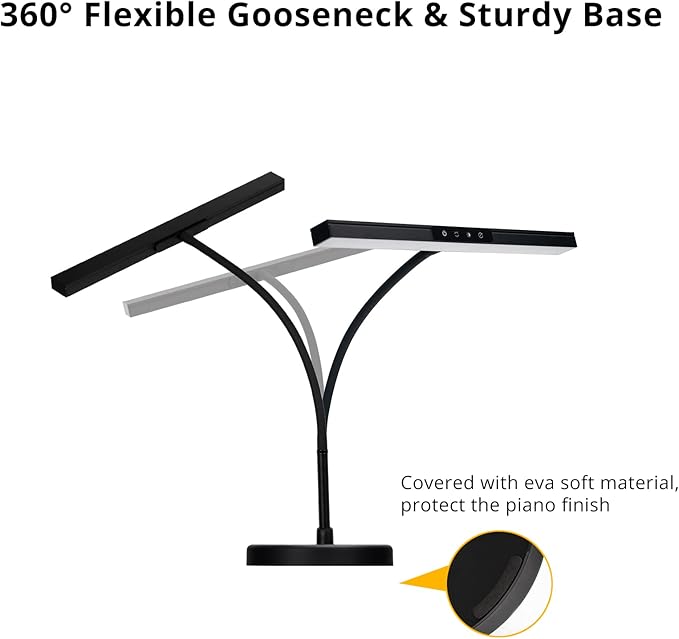 Piano Light for Grand/Upright & Digital Pianos, Piano Lamp with 3 Color Modes for Stand Pianos, Adjustable Height and Direction, Auto-Off Timer, Music Stand Light, Desk Lamp, Table Light