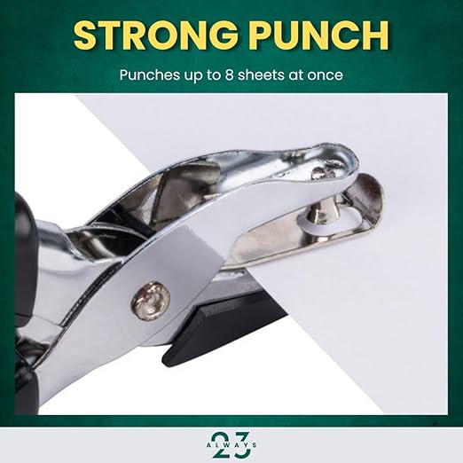 Always23 Single Puncher, 1-Hole Paper Punch 8 Sheet Capacity, Metal with Black Rubber Grip Handled, 1/4" Holes, Hole Punch for Paper, Single Hole Punch Metal, 4 Pack