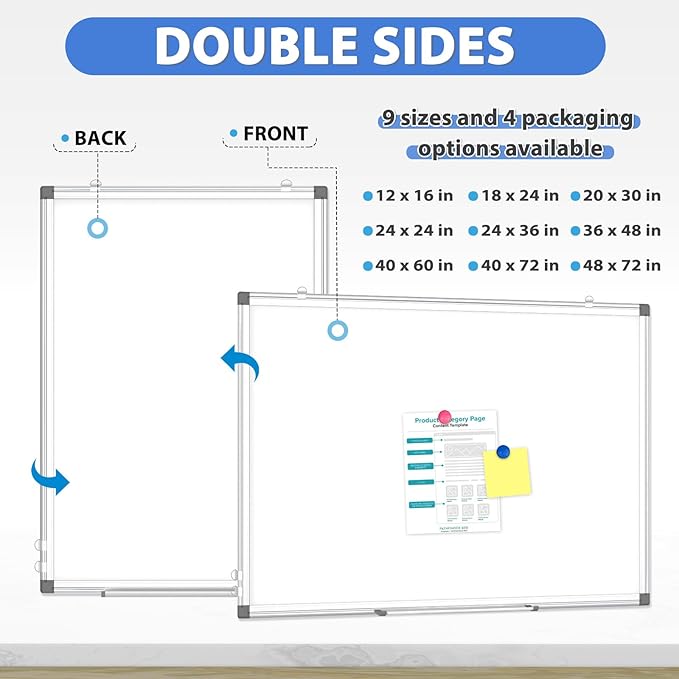 WALGLASS 2 Pack Large White Board, 72" x 40" Double-Sided Dry Erase Board Whiteboard for Wall, Hanging Mounted Whiteboard Silver Aluminium Frame for Home, School, Office