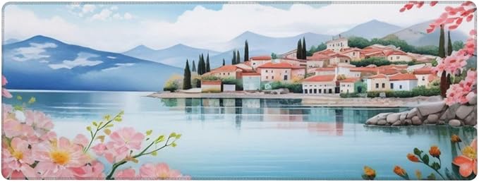 Gaming Mouse Pad, Large Non-Slip Rubber Base Mousepad, Keyboard Mouse Mat, Desk Pad with Stitched Edges, 31.5x11.8inch, Laker Town