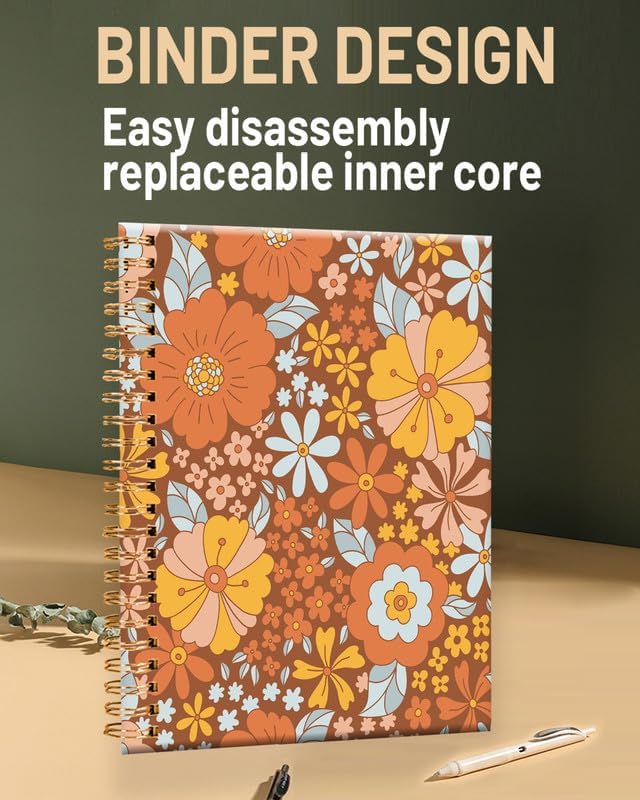 Spiral Journal Notebook for Women,A5 College Ruled Notebooks 6"x 8.4", 120 Pages (60 Sheets) Lined Journal with Premium Thick Paper,Perfect for School Office Home(Retro Floral)