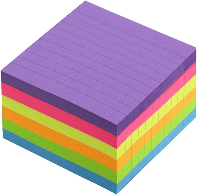 Early Buy 6 Bright Color Lined Sticky Notes Self-Stick Notes 3 in x 3 in, 100 Sheets/Pad, 6 Pads/Pack