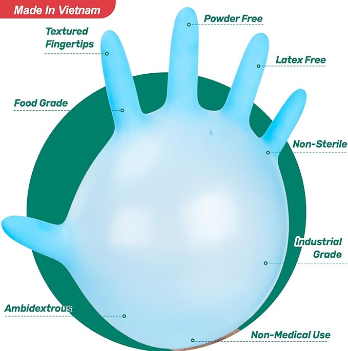 Kebada Nitrile Gloves D1, Nitrile Disposable Gloves for Cleaning, Food Prep, Industrial Grade, Non-Sterile, Food Safe, Powder & Latex Free, Touchscreen, Blue, 1000 CT, Small (Made in Vietnam)