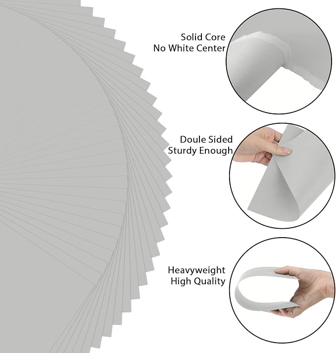 OcePor 100 Sheets Grey Cardstock Paper, Colored Printer Paper 8.5 x 11, Card Stock Thick Construction for Craft,Scrapbook，Office Printing, Invitations, Certificates，92 lb/250gsm