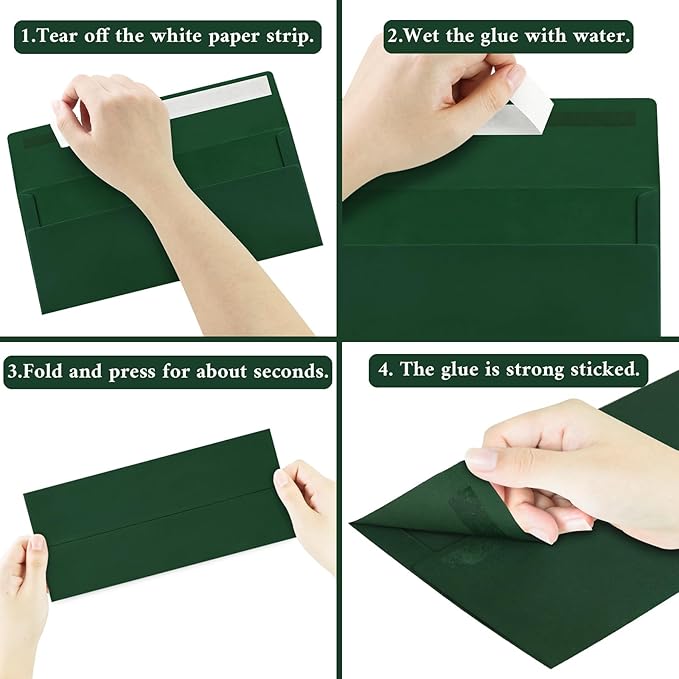 200 Pack #10 Business Envelopes, Dark Green Standard Envelopes Self Seal, Letter Size Mailing Envelopes for Checks Letters Invoices Christmas Birthday Graduation Wedding, 4 1/8 x 9 1/2 Inch
