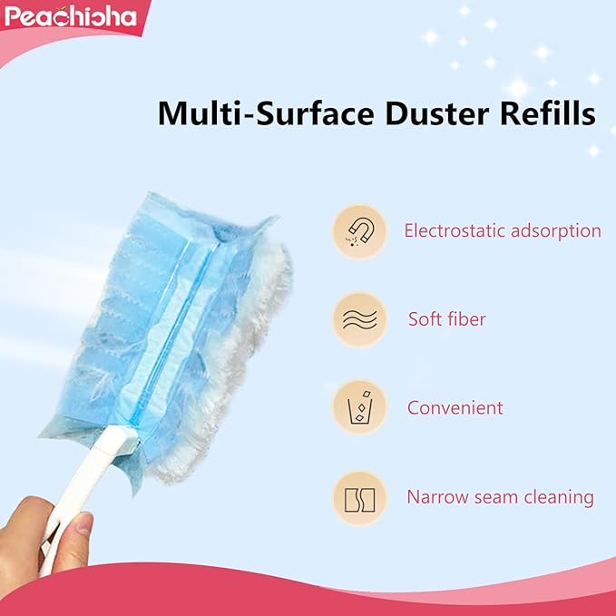 PEACHICHA Disposable Duster Refills, Heavy Duty Dusters Refills, Blue Replacement Head for Cleaning, Multi Surface Refills Unscented,Duster Refills Bulk, 20 Count