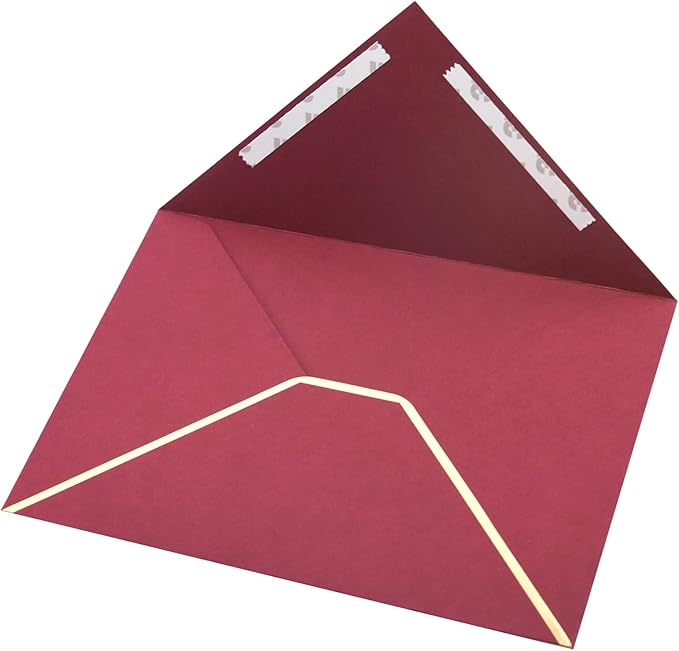 A7 Envelopes - V Flap Foil Border Luxury Mailing Envelopes for 5" x 7" Cards - for Wedding, Invitations, Baby Shower, Photos, Graduation, Birthday, Bridal Shower - 5.25" x 7.25" (Burgundy, 25 Pack)