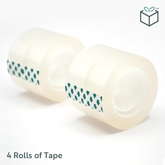 Wrap Buddies Adhesive Tape Rolls - Clear Tape Refills for Dispenser - Satin Finish for Gift Wrapping, Crafting, and Home Use - Strong Adhesive and Easy to Cut - 4 Pack