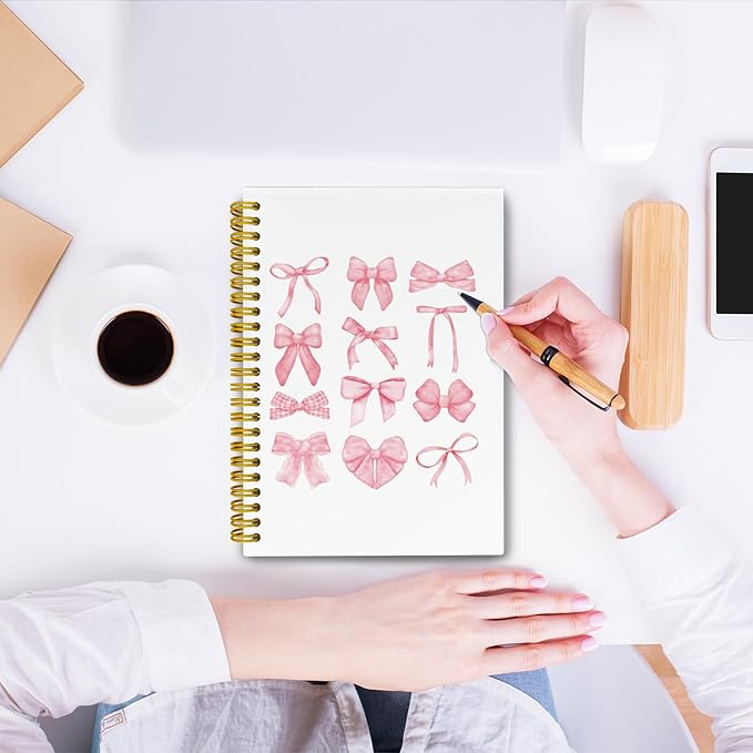 LiTiu Pink Spiral Journaling Notebook,Preppy Coquette Girly Style Notebook for School Teen Girls Women,Bow Trendy Funky Hardcover Spiral Notebook, 80 Sheets 5.8x8.3