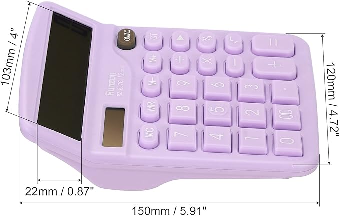 PATIKIL Desk Calculator, 12 Digits Large LCD Display Electronic Calculator Solar Battery Dual Power for Home Office Desktop, Purple