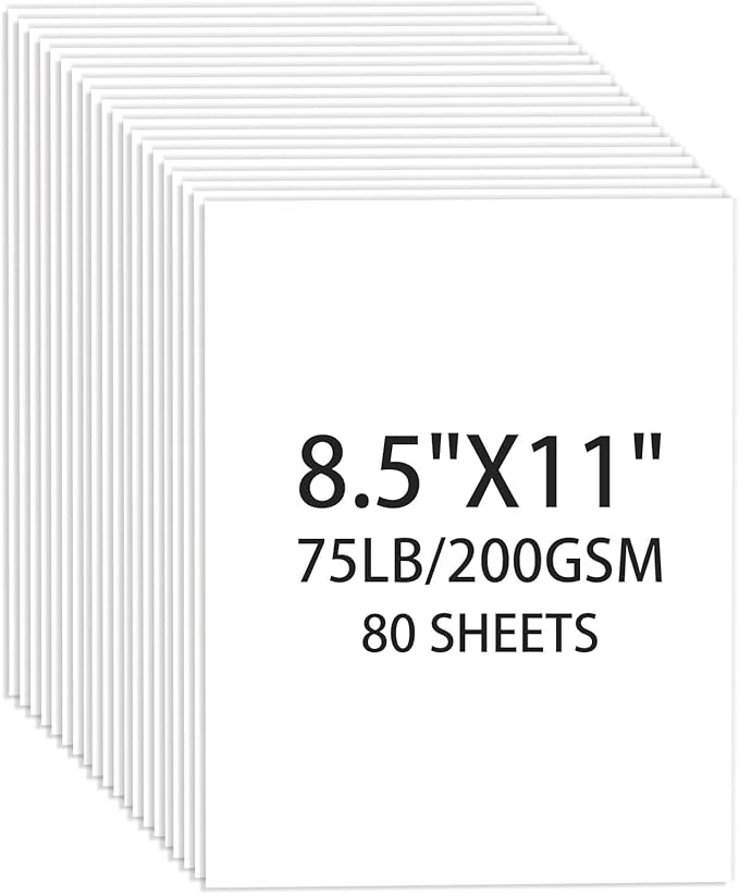 White Cardstock 8.5 X 11, 80 Sheets Card Stock, 75lb/ 200gsm Copy Paper, Cardstock Printer Paper for Art, Drawing, Invitations, DIY Cards, Watercolor, Craft, Construction, School & Office Supplies