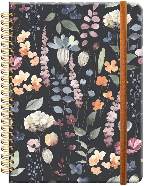 Ruled Spiral Writing Notebook,A5 Hardcover Lined College Journal for Women Lady Girl,Strong Twin-Wire Binding with Premium Paper,8.4" X 6",Perfect for School,Office,Home Gifts(Beigo Spring Flower)