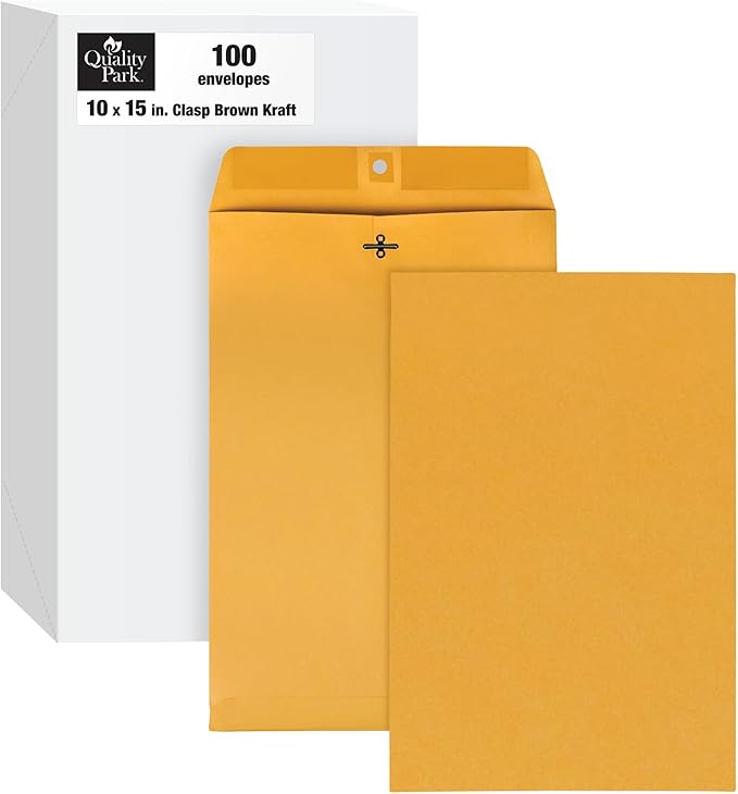 Quality Park Clasp Envelopes, Brown Kraft, 10 x 15 inches, Box of 100 (37898)