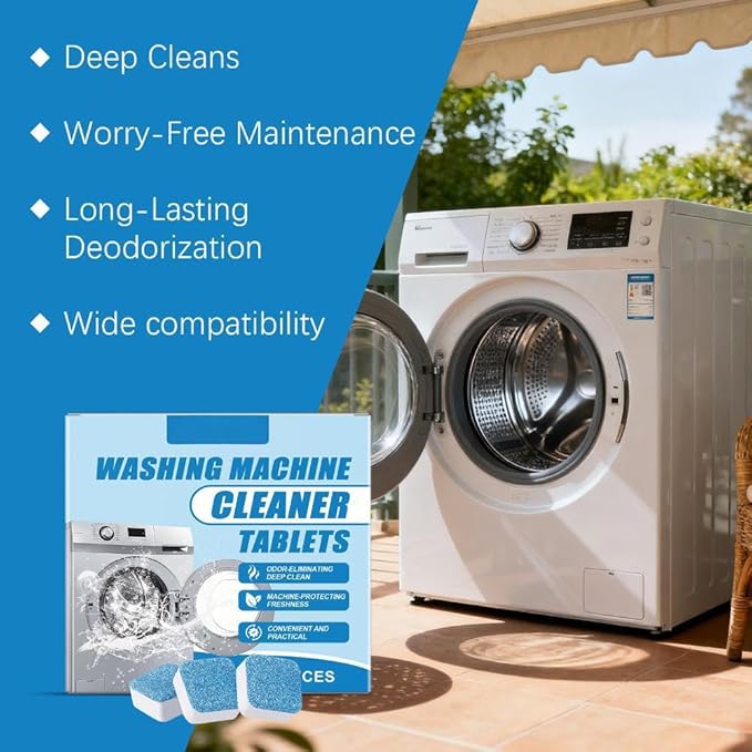 Fight Mold & Odor! 12 Pack Washing Machine Deep Cleaner Tablets - Descaler for HE Front/Top Load Washers. Septic Safe, Eco-Friendly Formula for Drum & Seal. 12 Month Kit.