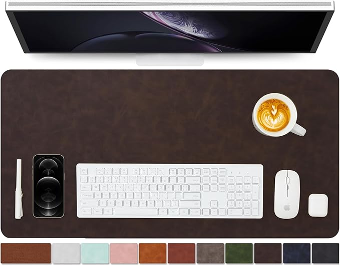 Distressed Leather Desk Mat - Non-Slip PU Desk Pad for Office and Home - Desk Organization and Accessories - Ideal for Large Mouse Pad and Desk Mats on Top of Desks(Espresso,31.5"x 15.7")