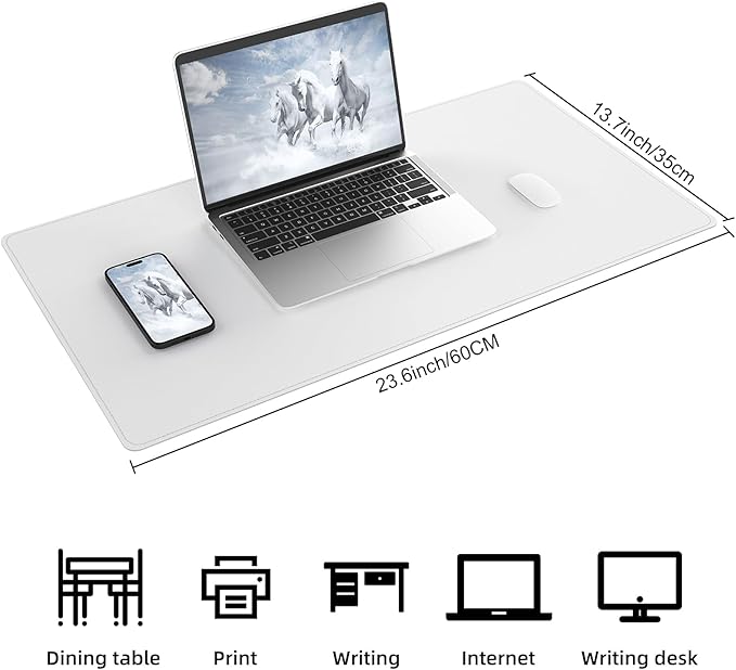 AFIING Dual-Sided Desk Pad, Natural Cork & PU Leather Mouse pad for Office and Home Work, Desk Protector Non-Slip, Waterproof, Easy Clean (Ivory White, 23.6" x 13.7")